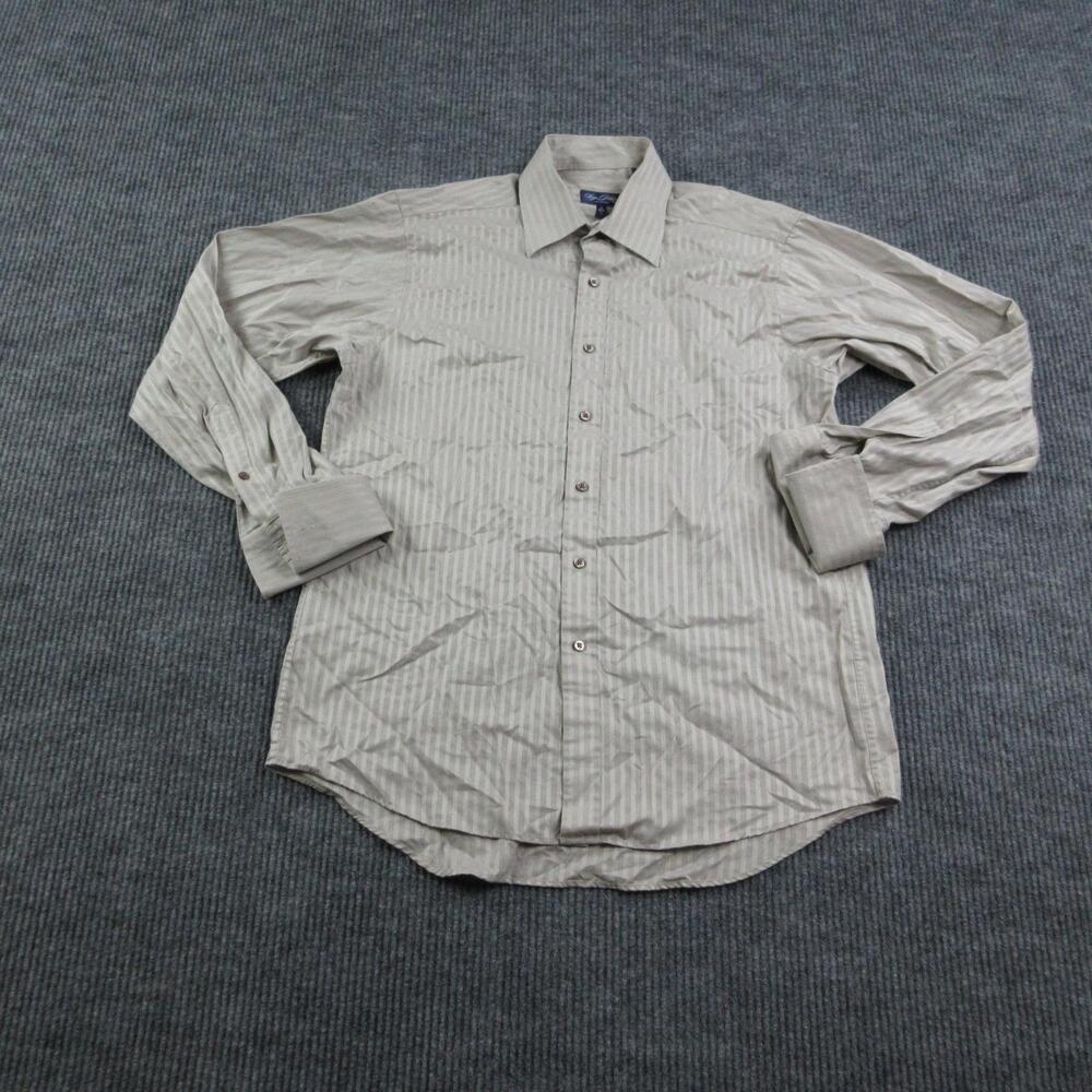 Sean John Dress Shirt Mens 16 34/35 Brown Striped Point Collar French Cuffs